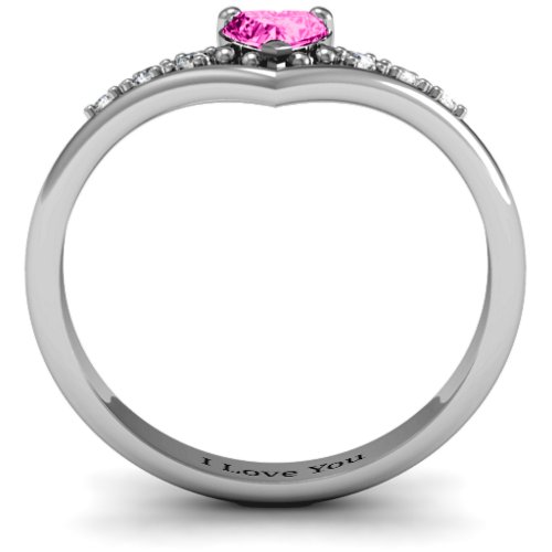 V-Accented Heart Ring – Sterling Silver with Pink Tourmaline and Cubic Zirconia
