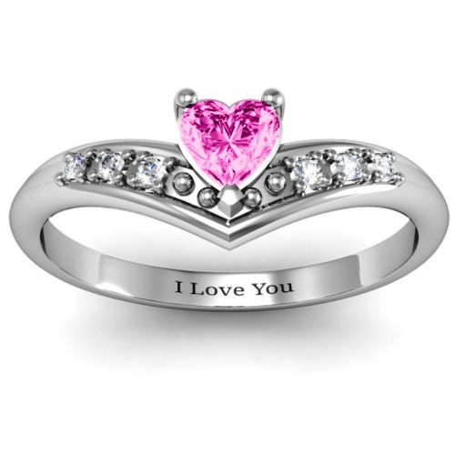 V-Accented Heart Ring – Sterling Silver with Pink Tourmaline and Cubic Zirconia