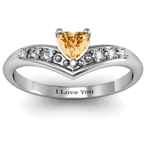 V-Accented Heart Ring – Sterling Silver with Citrine and Cubic Zirconia