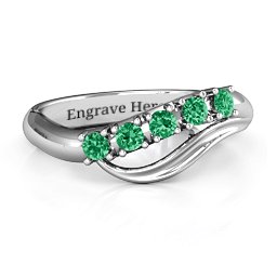 Five Stone Wave Ring in 925 Sterling Silver with Emerald