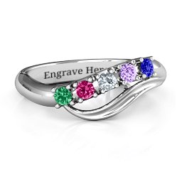 Five Stone Wave Ring in 925 Sterling Silver with Emerald, Ruby, Cubic Zirconia, Amethyst, and Blue Sapphire