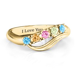 Five Stone Wave Ring in 9K Solid Yellow Gold with Blue Topaz, Citrine, Pink Tourmaline, and Peridot