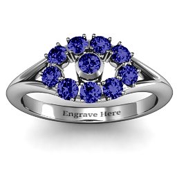 3 to 10 Stone "Solar" Ring in 925 Sterling Silver with Blue Sapphire