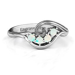 3 - 8 Stone Swirl Ring in 925 Sterling Silver with Opal, Cubic Zirconia, and Amethyst