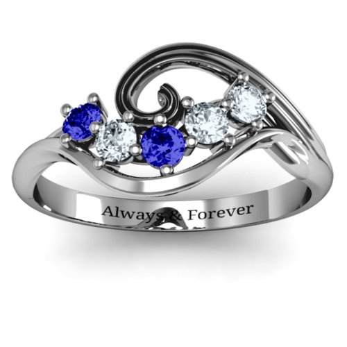 3 - 8 Stone Swirl Ring – Sterling Silver with Blue Sapphire and Cubic Zirconia