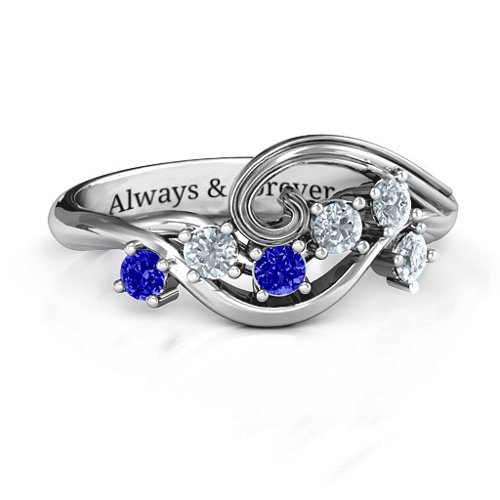 3 - 8 Stone Swirl Ring – Sterling Silver with Blue Sapphire and Cubic Zirconia