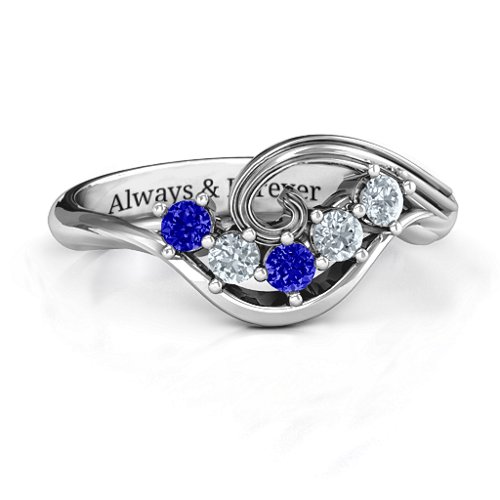 3 - 8 Stone Swirl Ring – Sterling Silver with Blue Sapphire and Cubic Zirconia