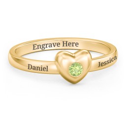 Solid Heart with Gemstone Ring in 18K Gold Plated Silver with Peridot