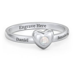Solid Heart with Gemstone Ring