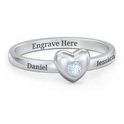 Solid Heart with Gemstone Ring