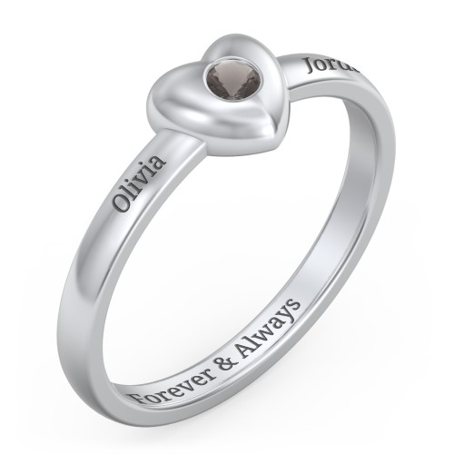 Solid Heart with Gemstone Ring