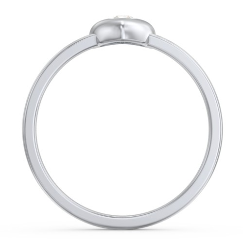 Solid Heart with Gemstone Ring – Sterling Silver with Cubic Zirconia