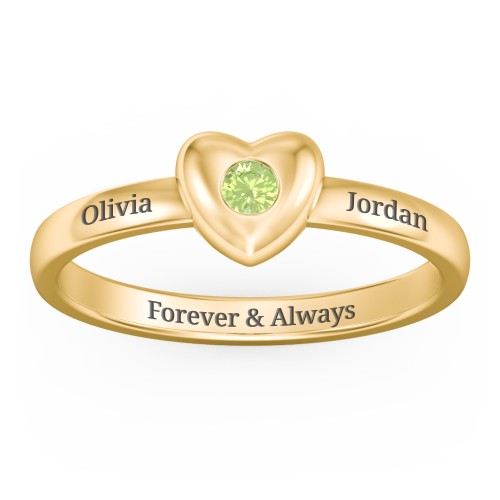 Solid Heart with Gemstone Ring – 18K Gold Plated Silver with Peridot