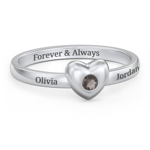 Solid Heart with Gemstone Ring