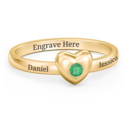Solid Heart with Gemstone Ring in 18K Gold Plated Silver with Emerald