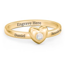 Solid Heart with Gemstone Ring in 18K Gold Plated Silver with Opal
