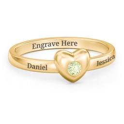 Solid Heart with Gemstone Ring in 18K Gold Plated Silver with Peridot