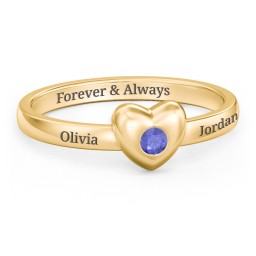 Solid Heart with Gemstone Ring in 18K Gold Plated Silver with Blue Sapphire