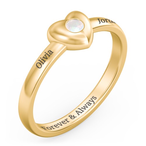 Solid Heart with Gemstone Ring – 18K Gold Plated Silver with Opal