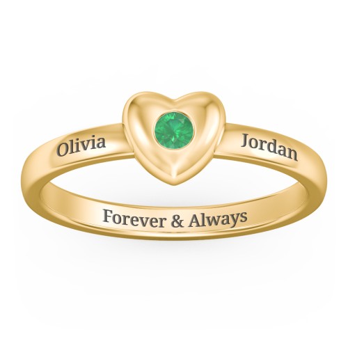 Solid Heart with Gemstone Ring – 18K Gold Plated Silver with Emerald