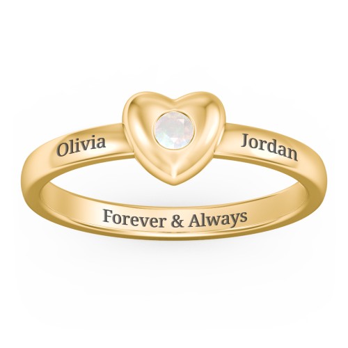 Solid Heart with Gemstone Ring – 18K Gold Plated Silver with Opal