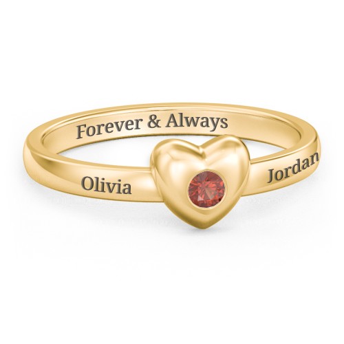 Solid Heart with Gemstone Ring – 18K Gold Plated Silver with Garnet