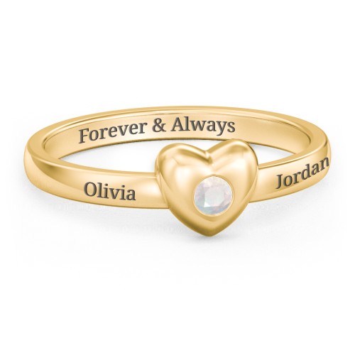 Solid Heart with Gemstone Ring – 18K Gold Plated Silver with Opal