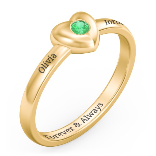 Solid Heart with Gemstone Ring – 9kt Yellow Gold with Emerald