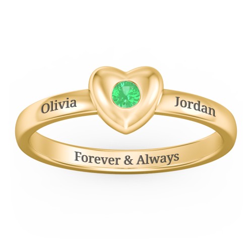 Solid Heart with Gemstone Ring – 9kt Yellow Gold with Emerald