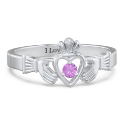 Round Stone Claddagh Ring – 18K Gold Plated Silver with Ruby