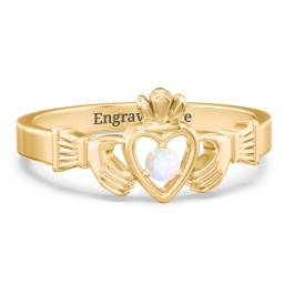 Round Stone Claddagh Ring in 18K Gold Plated Silver with Opal