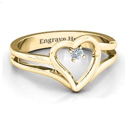 Split Shank Heart Ring in 9K Solid Yellow Gold with Cubic Zirconia