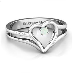 Split Shank Heart Ring in 925 Sterling Silver with Opal