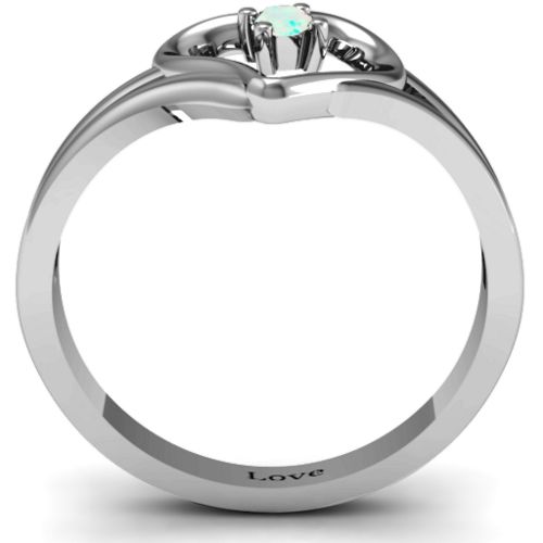 Split Shank Heart Ring – Sterling Silver with Opal