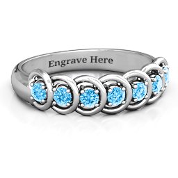 6 to 9 Stones in Halo Ring in 925 Sterling Silver with Blue Topaz and Cubic Zirconia
