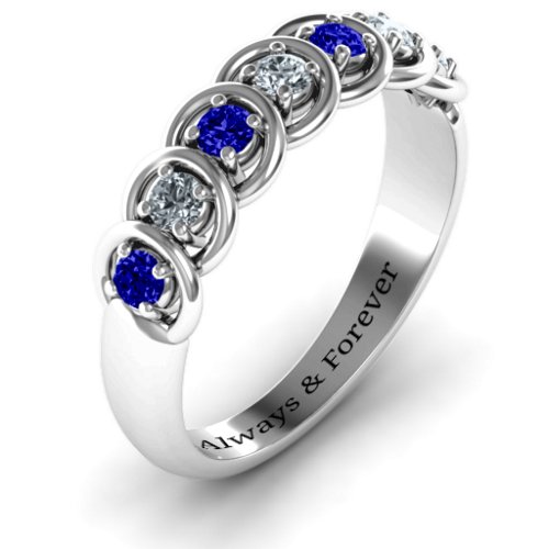 6 to 9 Stones in Halo Ring – Sterling Silver with Blue Sapphire and Cubic Zirconia