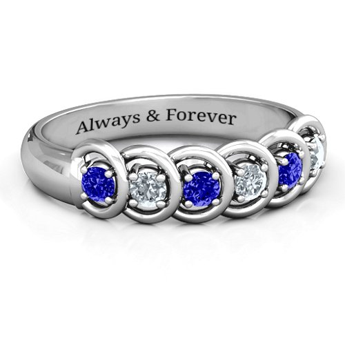 6 to 9 Stones in Halo Ring – Sterling Silver with Blue Sapphire and Cubic Zirconia