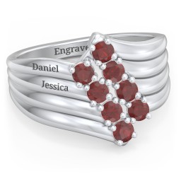 8 Stone Wave Ring in 925 Sterling Silver with Garnet