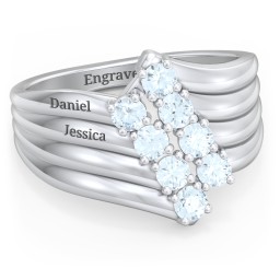 8 Stone Wave Ring in 925 Sterling Silver with Aquamarine