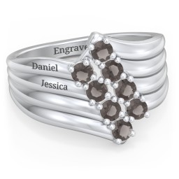 8 Stone Wave Ring in 925 Sterling Silver with Smokey Quartz