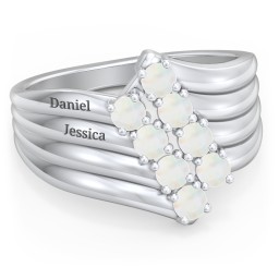 8 Stone Wave Ring in 925 Sterling Silver with Opal