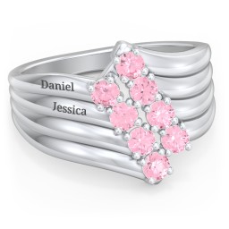 8 Stone Wave Ring in 925 Sterling Silver with Pink Tourmaline