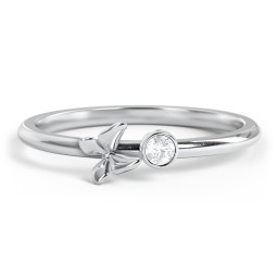 Stacking Butterfly Ring with Bezeled Gemstone in 925 Sterling Silver with Aquamarine