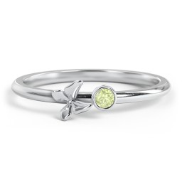Stacking Butterfly Ring with Bezeled Gemstone in 925 Sterling Silver with Peridot