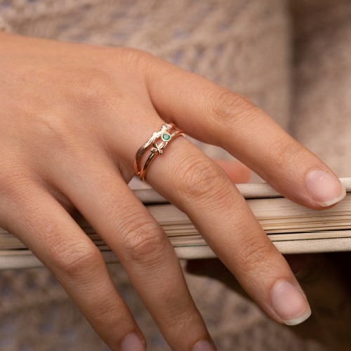 Stacking Butterfly Ring with Bezeled Gemstone – Sterling Silver with Opal