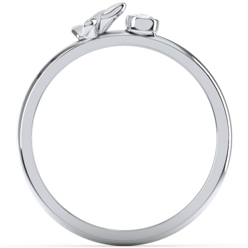 Stacking Butterfly Ring with Bezeled Gemstone – Sterling Silver with Cubic Zirconia