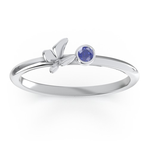 Stacking Butterfly Ring with Bezeled Gemstone – Sterling Silver with Blue Sapphire