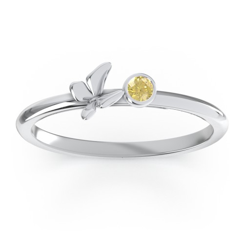 Stacking Butterfly Ring with Bezeled Gemstone – Sterling Silver with Citrine