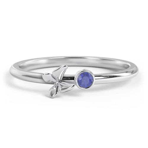 Stacking Butterfly Ring with Bezeled Gemstone – Sterling Silver with Blue Sapphire