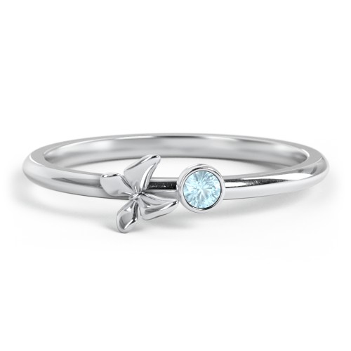 Stacking Butterfly Ring with Bezeled Gemstone – Sterling Silver with Blue Topaz